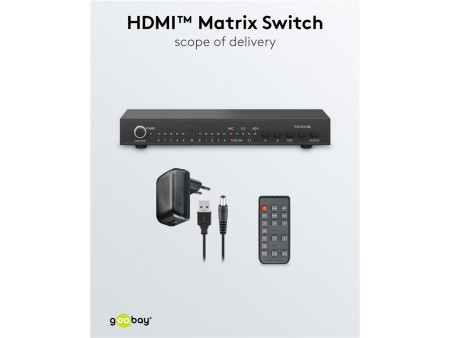 GOOBAY HDMI matrix switch 58478, τηλεχειριστήριο, 4 σε 2, 4K/30Hz, μαύρο