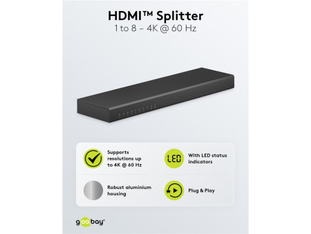 GOOBAY HDMI splitter 58484, 8 σε 1, 4K/60Hz, μαύρο