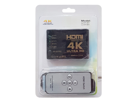 POWERTECH HDMI amplifier switch PTH-052 με τηλεχειριστήριο, 5 σε 1, 4K