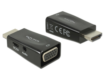 DELOCK αντάπτορας HDMI σε VGA 65901 με 3.5mm, 1080p/60Hz, μαύρος