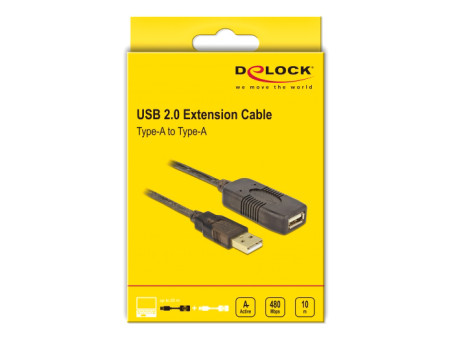 DELOCK καλώδιο USB 2.0 αρσενικό σε θηλυκό 82446, active, 10m, μαύρο