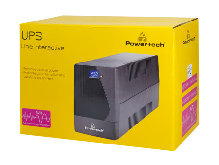 POWERTECH UPS Line Interactive PT-1800LCD με οθόνη, 1800VA, 1080W, 4x Schuko, 2x RJ45/RJ11, USB Type B