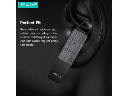 USAMS Bluetooth μονό earphone USAMS-BT2, 100mAh, 3-way κλήσεις, μαύρο