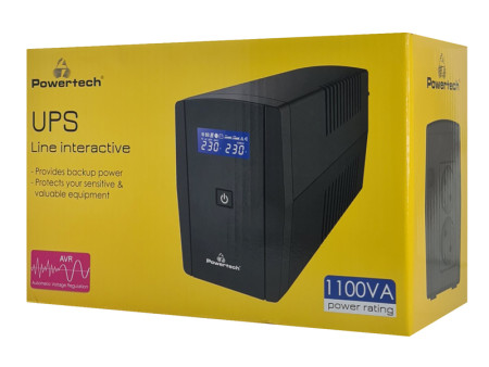 POWERTECH UPS Line Interactive PT-1296 με οθόνη, 1100VA, 660W, 2x Schuko