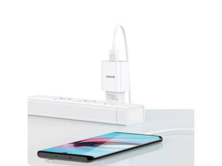 USAMS φορτιστής τοίχου T21OCLN01 με καλώδιο Lightning, USB 2.1A, λευκός