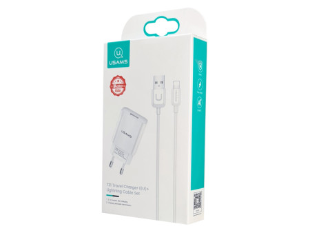 USAMS φορτιστής τοίχου T21OCLN01 με καλώδιο Lightning, USB 2.1A, λευκός