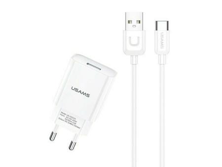 USAMS φορτιστής τοίχου T21OCTC01 με καλώδιο USB-C, USB 2.1A, λευκός