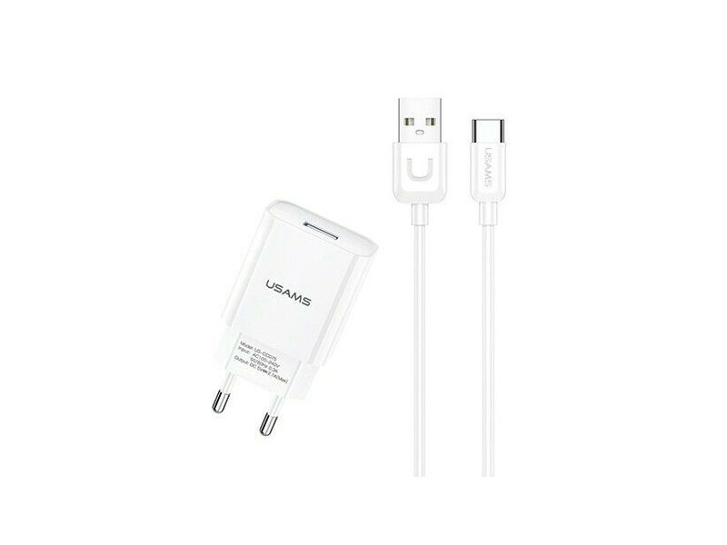 USAMS φορτιστής τοίχου T21OCTC01 με καλώδιο USB-C, USB 2.1A, λευκός