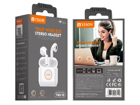 YISON earphones με θήκη φόρτισης T8, True Wireless, Φ13mm, λευκά