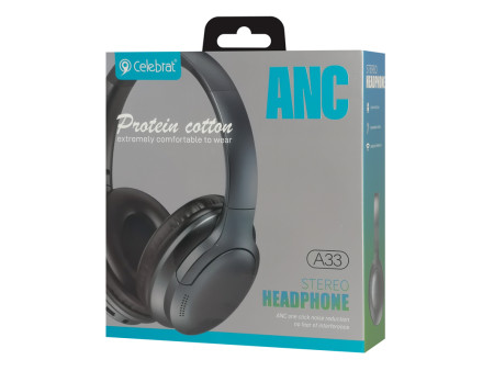 CELEBRAT headphones A33, ασύρματα & ενσύρματα, ANC, 40mm, 300mAh, μαύρα