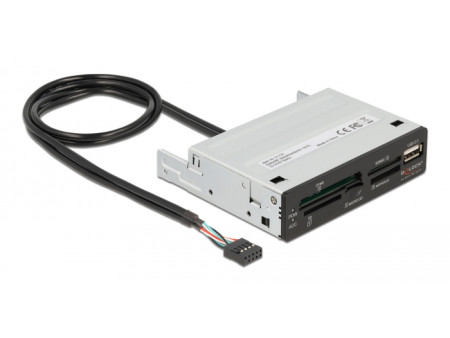 DELOCK USB 9-pin card reader 91708, CF/SD/XD/MS/Micro SD/USB, 3.5" bay