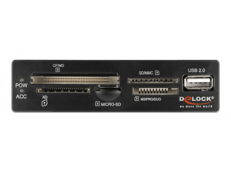 DELOCK USB 9-pin card reader 91708, CF/SD/XD/MS/Micro SD/USB, 3.5" bay