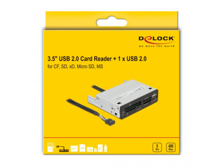 DELOCK USB 9-pin card reader 91708, CF/SD/XD/MS/Micro SD/USB, 3.5" bay