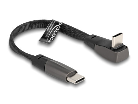 DELOCK καλώδιο USB-C 80750, 60W, flat, γωνιακό, 480 Mbps, 14cm, μαύρο