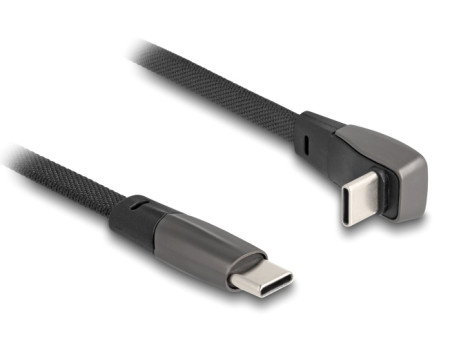 DELOCK καλώδιο USB-C 80751, 60W, flat, γωνιακό, 480 Mbps, 1m, μαύρο