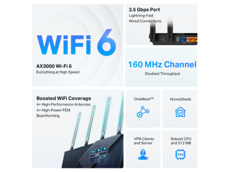 TP-LINK Router Archer AX55 Pro, WiFi 6, 3Gbps AX3000, Dual Band, V.1.0