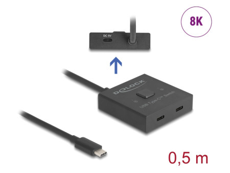 DELOCK USB-C switch 18911, 2 σε 1 bidirectional, 10Gbps, 8K, 100W, μαύρο