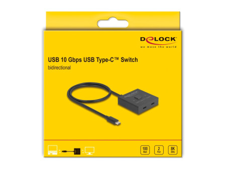 DELOCK USB-C switch 18911, 2 σε 1 bidirectional, 10Gbps, 8K, 100W, μαύρο