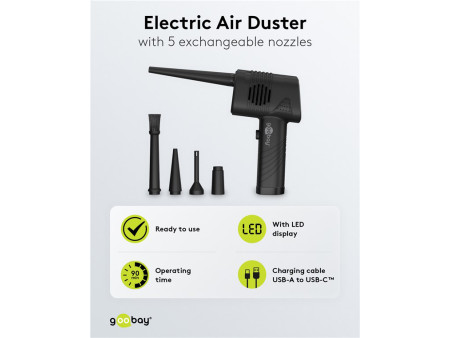 GOOBAY ηλεκτρικό air duster 61667, LED οθόνη, 46.8W, 2000mAh, μαύρο