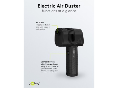 GOOBAY ηλεκτρικό air duster 61667, LED οθόνη, 46.8W, 2000mAh, μαύρο