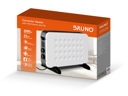 BRUNO Θερμοπομπός BRN-0206, 2000W, με θερμοστάτη και ανεμιστήρα, λευκός