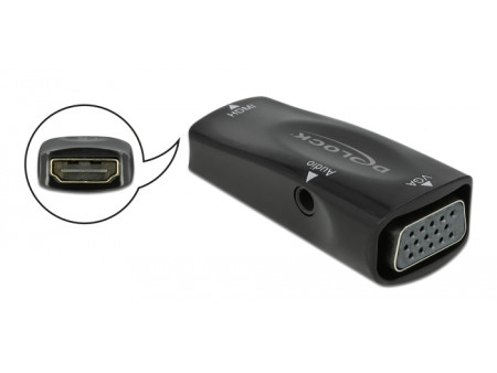 DELOCK αντάπτορας HDMI σε VGA 66560, με audio, 1080p/60Hz, μαύρος