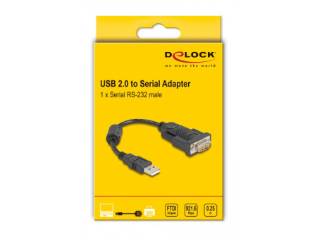 DELOCK αντάπορας USB σε RS-232 61549, 921.6Kbps, 0.25m, μαύρος