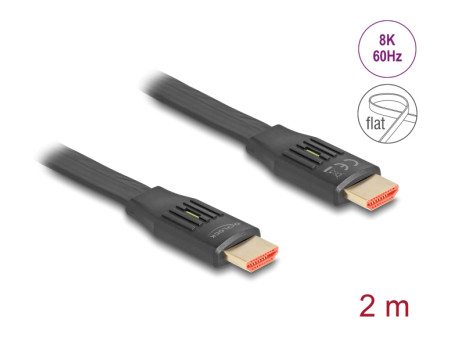 DELOCK καλώδιο HDMI 81002, flat, 8K/60Hz, 48 Gbps, eARC, HDR, 2m, μαύρο