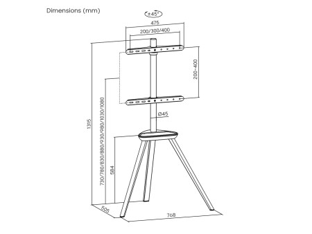 BRATECK βάση δαπέδου FS35-44F-02 για τηλεόραση 45-65" έως 40kg, με ράφι