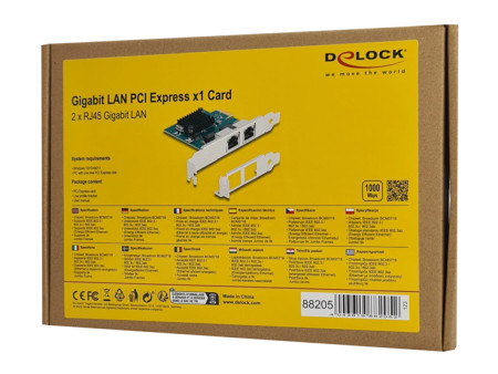 DELOCK κάρτα επέκτασης PCIe x1 σε 2x RJ45 Gigabit 88205, 1000Mbps