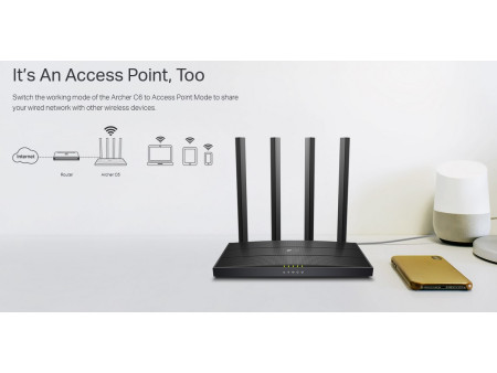 TP-LINK Router Archer C6, Wi-Fi 1200Mbps AC1200, MU-MIMO, Ver. 4.0