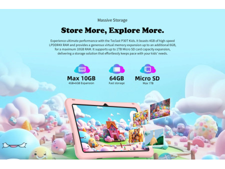 TECLAST tablet P30T Kids, 10.1", 4/64GB, Android 14, 6000mAh, ροζ