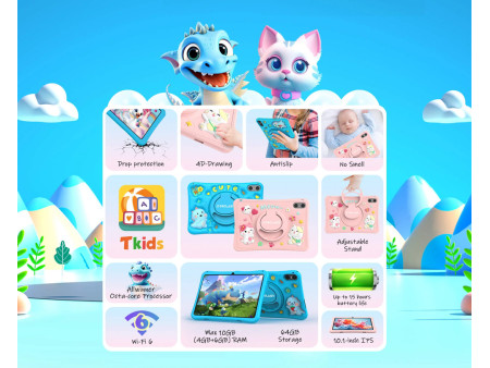 TECLAST tablet P30T Kids, 10.1", 4/64GB, Android 14, 6000mAh, μπλε