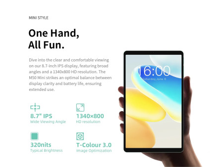 TECLAST tablet M50 Mini, 8.7", 6/128GB, 4G, Android 14, 5000mAh, πράσινο