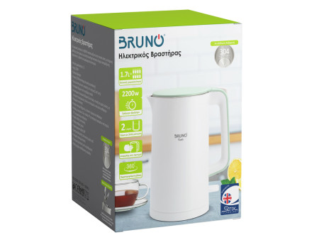 BRUNO βραστήρας BRN-0140 με διπλό τοίχωμα, 1.7L, Strix, 2200W, λευκός