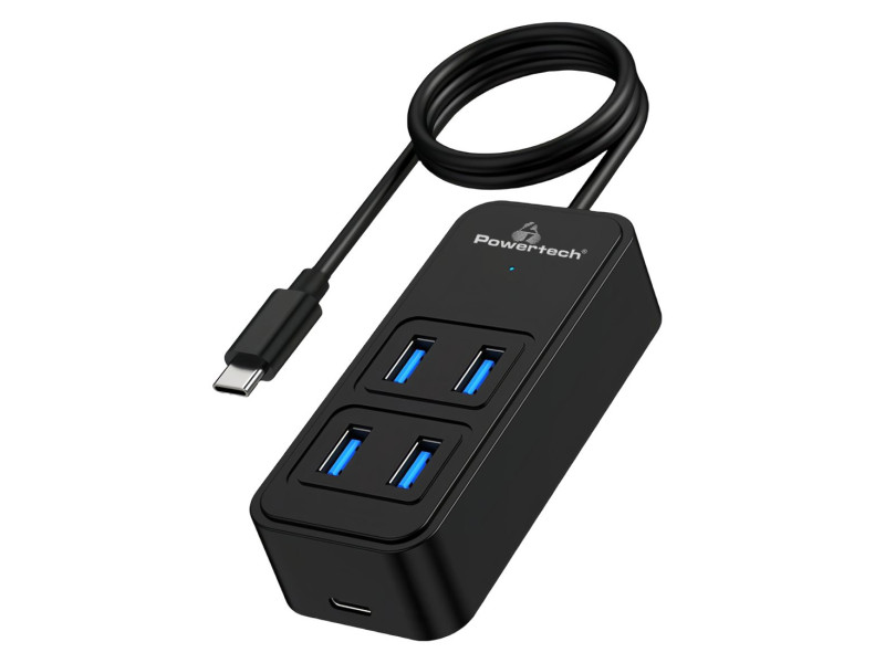 POWERTECH USB 3.2 hub PTR-0156 4x θυρών, 5Gbps, USB-C σύνδεση, 1m, μαύρο