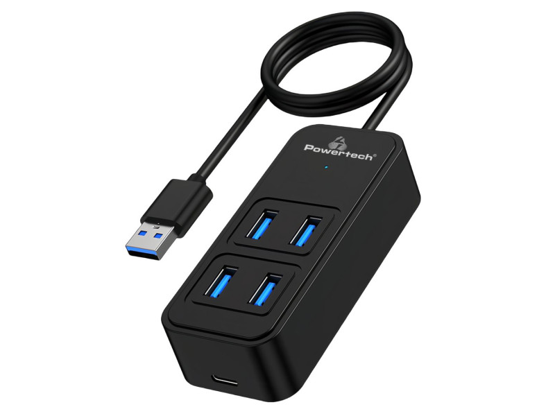 POWERTECH USB 3.2 hub PTR-0157, 4x θυρών, 5Gbps, USB σύνδεση, 1m, μαύρο