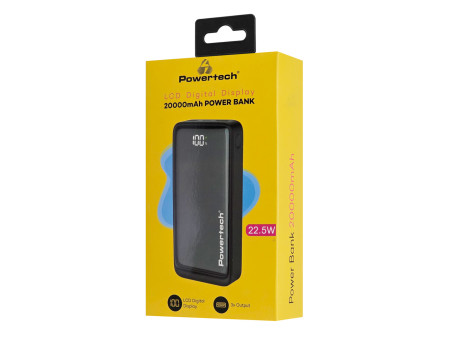 POWERTECH power bank PT-1327 με οθόνη, 20000mAh, 22.5W, μαύρο