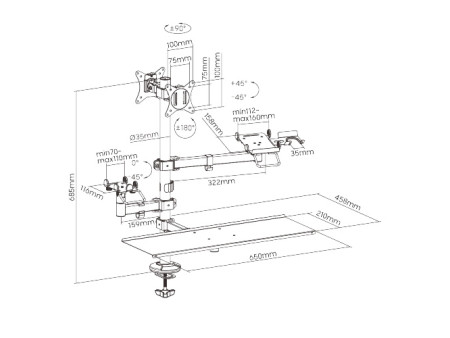 BRATECK βάση γραφείου PMM-02LD για 2x οθόνες 17"-32"/POS/πληκτρολόγιο