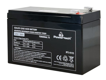 POWERTECH μπαταρία μολύβδου PT-1111, 12V 9Ah, T2