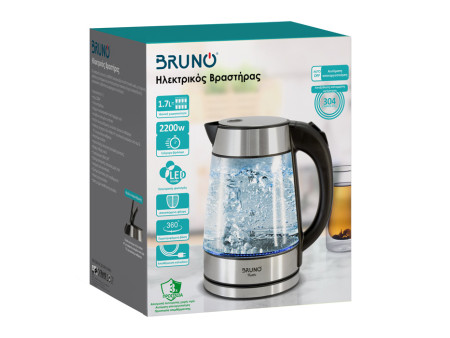 BRUNO βραστήρας νερού BRN-0143, 1.7L, 2200W, γυάλινος-Inox