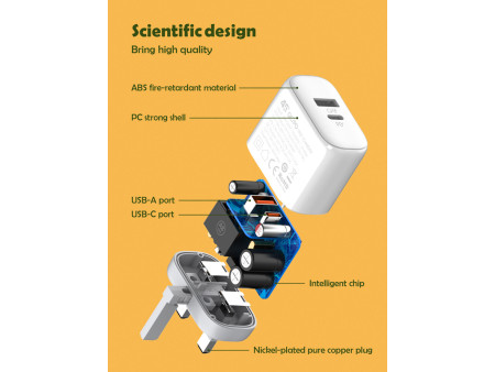 LDNIO φορτιστής τοίχου A2526C με καλώδιο, USB & USB-C, 45W PD, λευκός