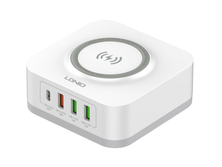 LDNIO σταθμός φόρτισης AW004, USB-C/3x USB/wireless, 32W, PD/QC, λευκός