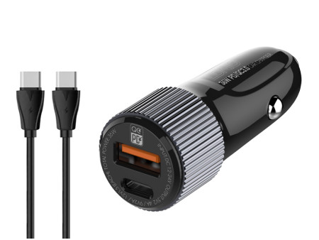 LDNIO φορτιστής αυτοκινήτου C510Q με καλώδιο, USB & USB-C, 38W, μαύρος