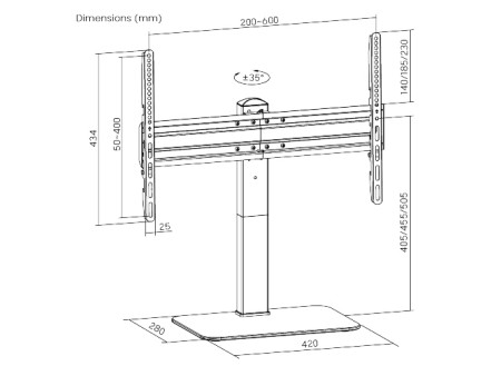 POWERTECH επιτραπέζια βάση PT-1328 για τηλεόραση 37-70", 40kg