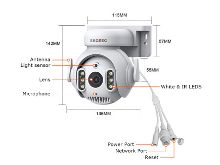 SECTEC smart κάμερα ST-515C-3MTY, 3MP, WiFi, SD, PTZ, IP65