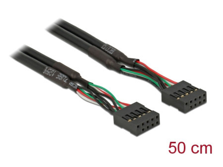 DELOCK καλώδιο USB 2.0 10-pin 2.54mm 82437, 480 Mbps, 50cm