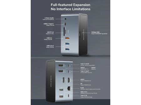 CABLETIME docking station DOCK162-AG2 15 θύρες, M.2 NVME, 4K 100W, γκρι