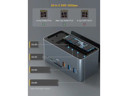 CABLETIME docking station DOCK162-AG2 15 θύρες, M.2 NVME, 4K 100W, γκρι