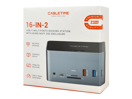 CABLETIME docking station DOCK162-AG2 15 θύρες, M.2 NVME, 4K 100W, γκρι